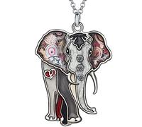 Enamel Alloy Rhinestone Cute Jungle Elephant Necklace Pendant Fashion Jewelry For Women Girls Animals Charm Gift (Black)