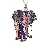 Enamel Alloy Rhinestone Cute Jungle Elephant Necklace Pendant Fashion Jewelry For Women Girls Animals Charm Gift (Purple)