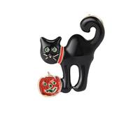 Enamel Black Cat Brooch Pins Halloween Cat Pumpkin Brooches Lapel Pin for Women Cute Animal Jewelry, Zinc, no gemstone