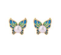 Enamel Blue Butterfly EarringElegant Pearl for Women, StudJewelry presents