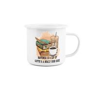 Enamel Book Lovers Mug - Coffee and A Really Good Book Novelty Durable Hot Drinks Outdoor Cup for Travel Picnics Home Hiking