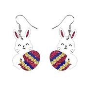 Enamel Bunny Drop Earrings - Adorable Easter Egg Rabbit Dangles. Celebrate Easter with Charming Rabbit Earrings. Ideal Theme Jewelry., s, Zinc, No Gemstone