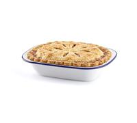 Enamel Cake Plate, White Enamel Roasting Tin, Dishwasher Safe, Cake Tray, Pudding, Steak, Enameled Plate for Oven and Stove (L 24 x W 17.5 x D 5 cm)