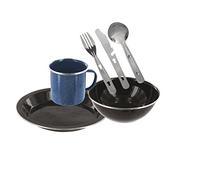 Enamel Camping Eating Set - Includes Knife, Fork, Spoon Set, Plate, Mug & Bowl (Navy)