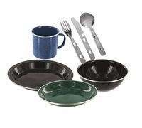 Enamel Camping Eating Set - Includes Knife, Fork, Spoon Set, Plate,Soup Plate Mug & Bowl (Green)