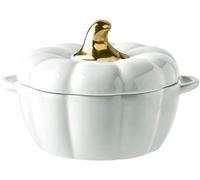 Enamel Cast Iron Casserole Dish with Lid (Large) - Stock Pot with Lid, Ceramic Pumpkin Casserole Dish with Lid, Large Soup Bowl with Dual Handles, Dishwasher Microwave Safe