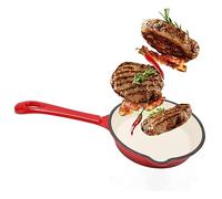 Enamel Cast Iron Frying Pan Double Nonstick Wok with Enamel Coating and Pour Spout Long Handle Durable Sturdy Cooking Pan for Home Restaurant