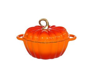 Enamel Cast Iron Pumpkin Dutch Oven with Lid, Heavy Duty 1.5 Quart Pan and Double Handles, Serves 3-5 and Oven Safe for Baking Bread, Sauté, Soup Cooking and Gifts for the