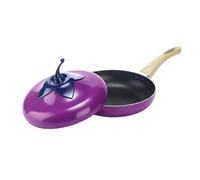 Enamel Cast Iron Stock Pot Cute Vegetable Shape Stove Top Pot Set, Nonstick Soup Pot Induction Pan, Multifunction Cooking Pot With Handles For Stewing Poaching Frying(Eggplant,Frying pan)