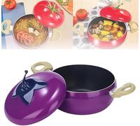 Enamel Cast Iron Stock Pot Cute Vegetable Shape Stove Top Pot Set, Nonstick Soup Pot Induction Pan, Multifunction Cooking Pot with Handles for Stewing Poaching Frying