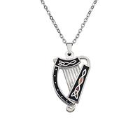 Enamel Celtic Irish Harp Cut Out Pendant Necklace