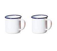Enamel Coffee Tea Mugs Set of 2 White Enamel Drinking Mugs Cups Camping Travel Home Office Kids Reusable Portable (White)