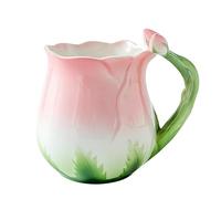 Enamel Colored Rose Ceramic Coffee Mark Water Cup, Dish, Plate, Pot Set for office home restaurant cafe teahouse-Pink Rose Mug