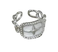 Enamel Criss Cross Open Band Ring for Women Unisex Hypoallergenic Geometric Rectangle Comfort Fit Finger Ring Adjustable Punk Chunky Chain Metal Ring Vintage Gothic Faith Statement Jewelry (White)