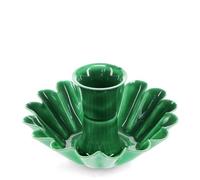 Enamel Cupped Flower Candle Holder, Dark green, Deep Moss Shade.