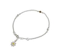 Enamel Daisy Charm Anklet With Tigers Eye & Plain Ball Beads / Ankle Bracelet / Ankle Chain - 925 Sterling Silver - Adjustable 8.5" to 10.0" inches / 22.5 to 25 cms Belcher Chain