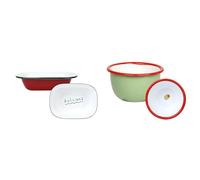 Enamel Delicious Red Serving Dish & Enamel Bowl Olive 10cm Outdoor Bundle