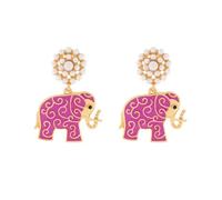 Enamel Elephant Dangle Earrings with Pearl Cluster Stud for Women, 1.41 Inches Length, 1.02 Inches Width, Faux Pearl Metal, No Gemstone