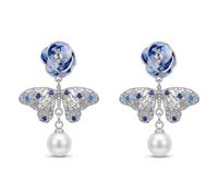 Enamel Flower Butterfly Earrings for Women Pearl Drop Earrings, One Size, Metal, No Gemstone