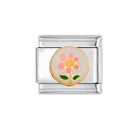Enamel Flower Italian Charms Stainless Steel 9mm Cute Lovely Sunflower Italian Style Link Charm Compatible With Nomination Bracelet Adjustable Pink Floral Statement Charms Jewelry