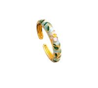 Enamel Flower Ring | Floral Engagement Stacking Ring for Women | Cute Hand-Painted Cocktail Jewellery | Wedding Birthday Gift Size 2.1cm(Style 5)