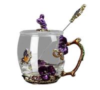 Enamel Glass Mugs Set with Enamel Spoon Milk Cup Lemon Flowers Mug Butterflies