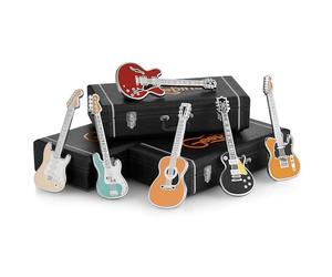 Enamel Guitar Pin Badge 6-Pack by Geepins | Six Stunning Miniature Guitar Brooches | 52 mm | Wear on Backpack, Shirt, Jacket, Lapel, Hat, or Tie | Gifted in 6 x Beautiful Guitar Case Boxes