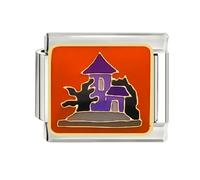Enamel Halloween 9mm Stainless Steel Italian Charm for Women Girls Unique Retro Haunted House Italy Style Link Charm Compatible with Nomination Bracelet Adjustable DIY Accessories Jewelry Gifts
