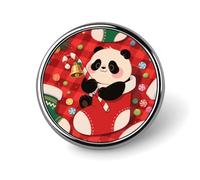 Enamel Lapel Pin - Mechanical Crow Round Metal Brooch Pin with Secure Pinback, Fashion Button Badge for Clothing, Hats, Bags Decoration, Christmas Red Panda, Circular