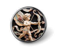 Enamel Lapel Pin - Mechanical Crow Round Metal Brooch Pin with Secure Pinback, Fashion Button Badge for Clothing, Hats, Bags Decoration, Cherub Rose Bow, Circular