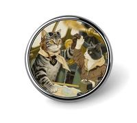Enamel Lapel Pin - Mechanical Crow Round Metal Brooch Pin with Secure Pinback, Fashion Button Badge for Clothing, Hats, Bags Decoration, Cat in Vintage Plane, Circular
