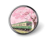 Enamel Lapel Pin - Mechanical Crow Round Metal Brooch Pin with Secure Pinback, Fashion Button Badge for Clothing, Hats, Bags Decoration, Cherry Blossom Train, Circular