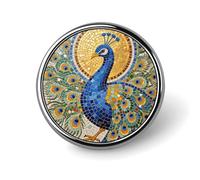 Enamel Lapel Pin - Octopus Round Metal Brooch Pin with Secure Pinback, Fashion Button Badge for Clothing, Hats, Bags Decoration, Peacock Mosaic Art, Circular