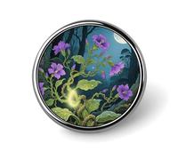 Enamel Lapel Pin - Rhinoceros Beetle Round Metal Brooch Pin with Secure Pinback, Fashion Button Badge for Clothing, Hats, Bags Decoration, Fantasy Glowing Plants, Circular