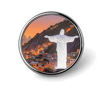Enamel Lapel Pin - Rhinoceros Beetle Round Metal Brooch Pin with Secure Pinback, Fashion Button Badge for Clothing, Hats, Bags Decoration, Rio Christ the Redeemer City, Circular