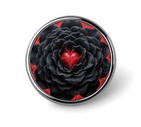Enamel Lapel Pin Round Metal Brooch Pin with Secure Pinback Black Mandala Heart Fashion Button Badge for Clothing, Hats, Bags Decoration