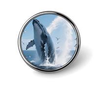 Enamel Lapel Pin Round Metal Brooch Pin with Secure Pinback Blue Whale Fashion Button Badge for Clothing, Hats, Bags Decoration