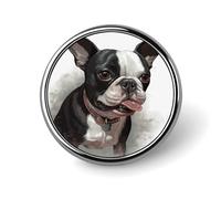 Enamel Lapel Pin Round Metal Brooch Pin with Secure Pinback Boston Terrier Fashion Button Badge for Clothing, Hats, Bags Decoration