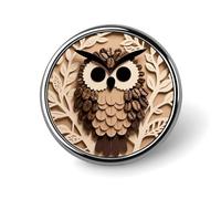 Enamel Lapel Pin Round Metal Brooch Pin with Secure Pinback Coffee Bean Owl Print Fashion Button Badge for Clothing, Hats, Bags Decoration