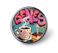 Enamel Lapel Pin Round Metal Brooch Pin with Secure Pinback Doodle Style Coffee Cake Fashion Button Badge for Clothing, Hats, Bags Decoration