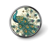 Enamel Lapel Pin Round Metal Brooch Pin with Secure Pinback Peacock Pattern Fashion Button Badge for Clothing, Hats, Bags Decoration