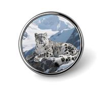 Enamel Lapel Pin - Snow Mountain Caravan Round Metal Brooch Pin with Secure Pinback, Fashion Button Badge for Clothing, Hats, Bags Decoration, Snow Leopard, Circular