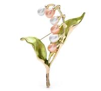 Enamel Leaf Multi Color Pearl Lily Of The Valley Flower Brooch Pins For Women Jewelry,green