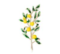 Enamel Lemon Tree Brooch Gold-Tone Fruit Branch Lapel Pin Fresh Nature-Inspired Statement Jewelry