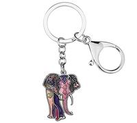 Enamel Metal Chain Jungle Elephant Key Chains For Women Car Purse Handbag Charms (Mauve)