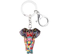Enamel Metal Chain Jungle Elephant Key Chains For Women Car Purse Handbag Charms (Multicoloured)