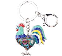 Enamel Metal Farm Chicken Rooster Key Chain For Women Car bag Rings Novelty Charms (Blue)