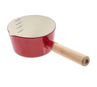 Enamel Milk Saucepan 1000ml Red with Long Wooden Handle
