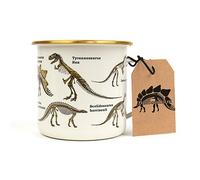 Enamel Mug Camping Accessory Dinosaur Print White Mug Gold Rim Gift Idea For Him