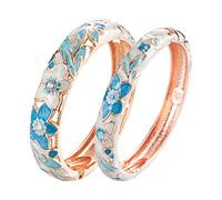 Enamel Pattern Design Bangle Set for Women Open Cuff Bracelet for Lady, 2PCS,Pink and Light Green